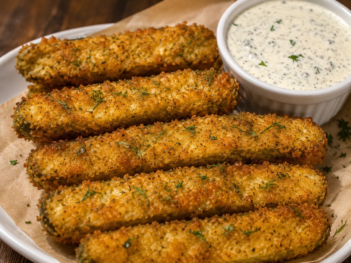 Golden Dill Pickle Spears — breaded fried pickle spears with house-made ranch at Stage Stop, Colorado Springs